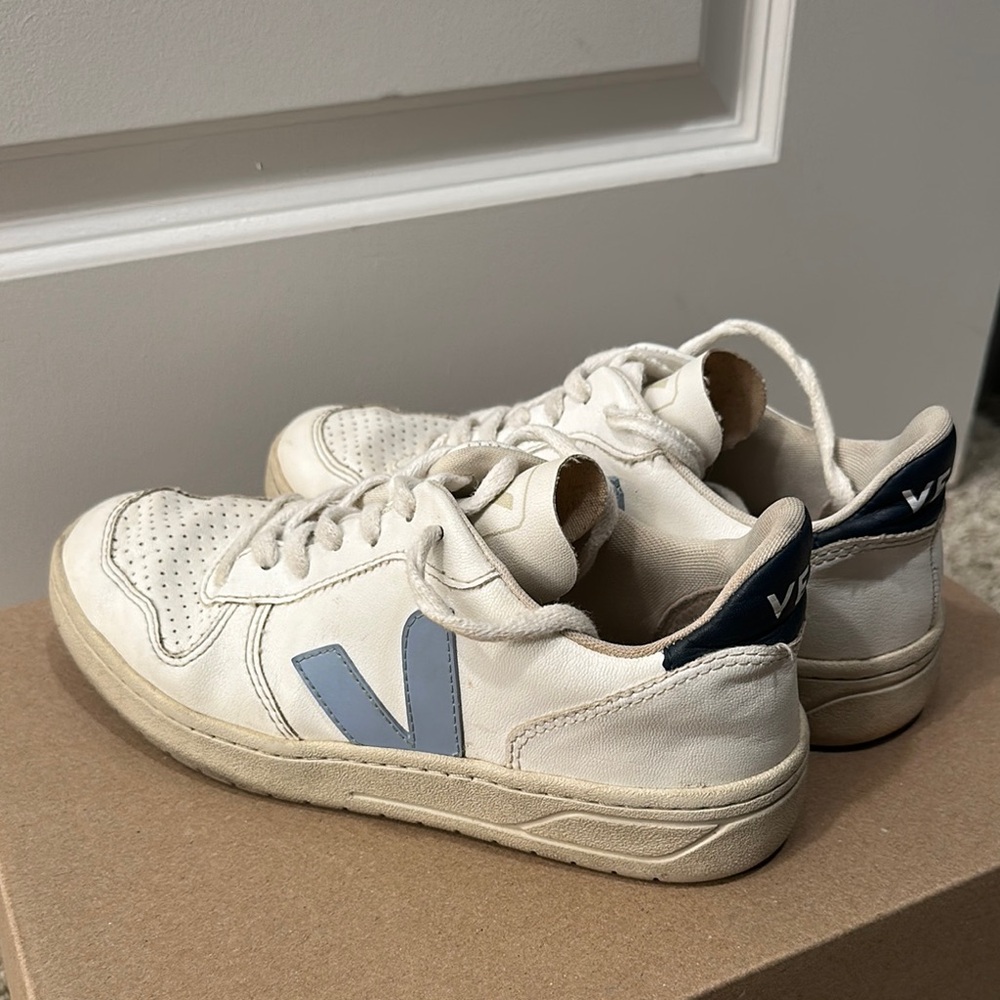 Veja Cream and Navy Sneakers